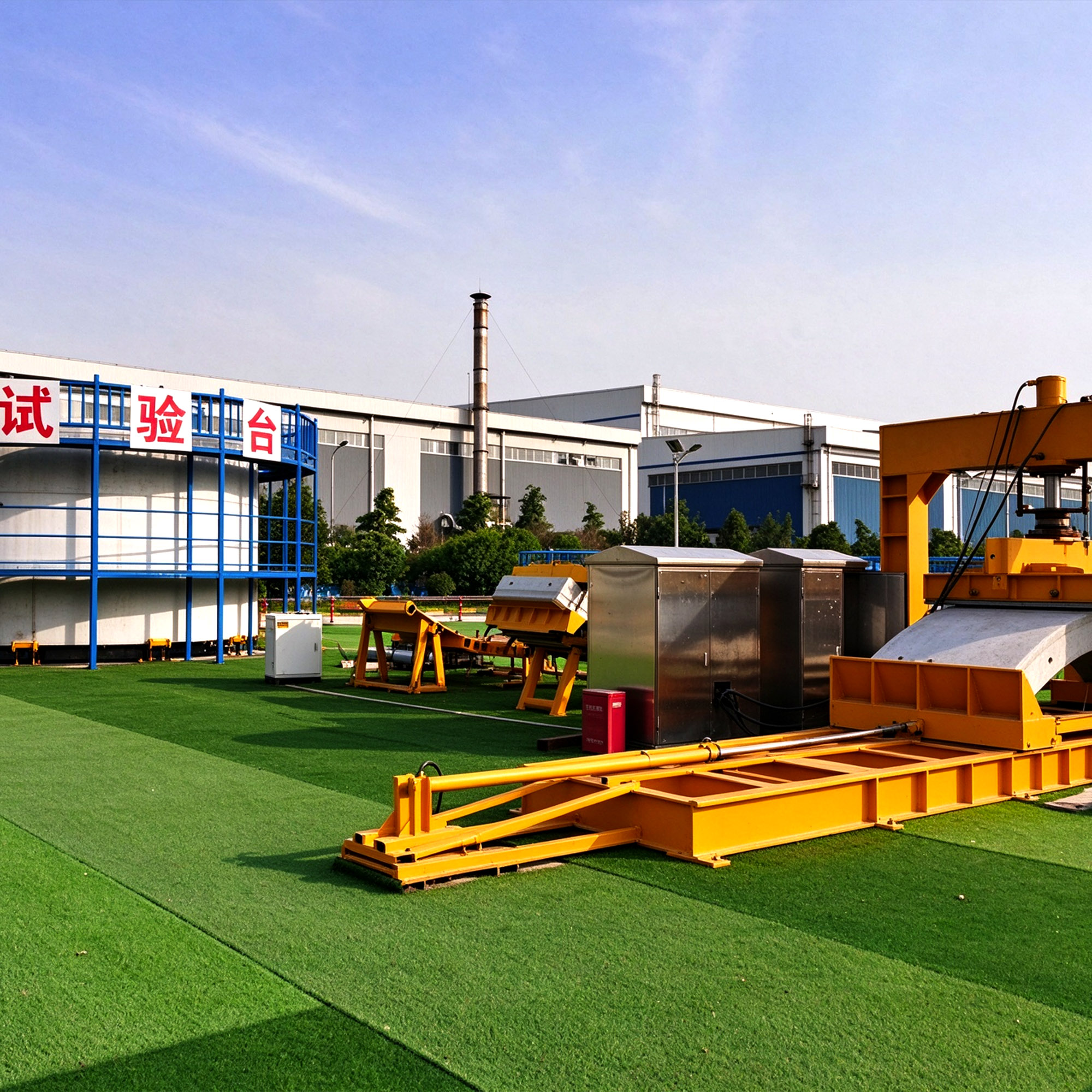 Segment testing platform with a yellow loading frame and a test ring on the factory test field